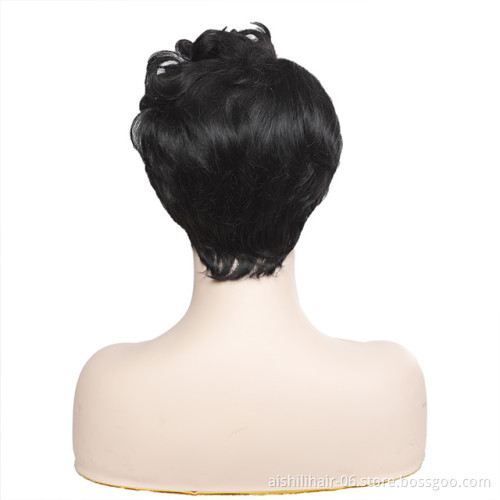 wholesale lace frontal wig short pixie cut black hair wave synthetic hair wigs for women